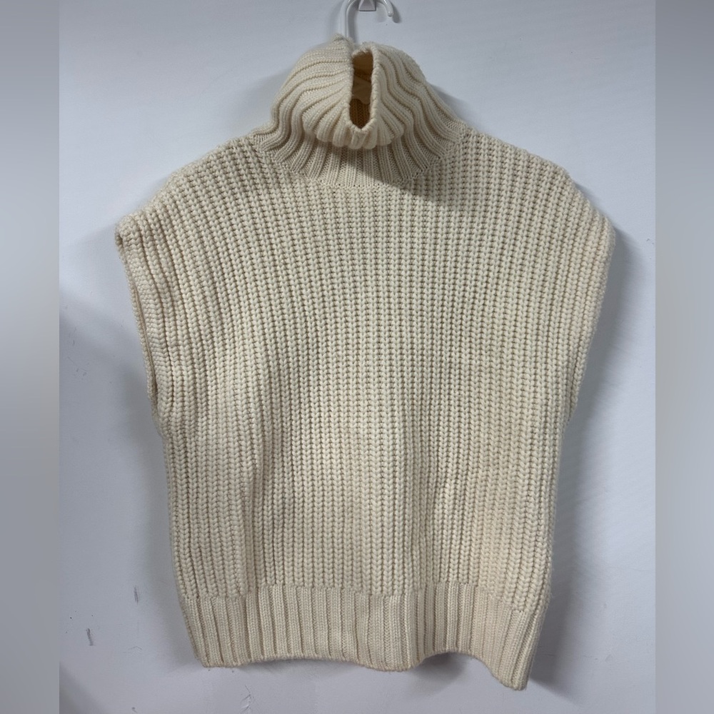 Staud Bette Wool Rib-Knit Sleeveless Turtleneck Sweater Size M Medium Ivory